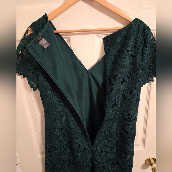 Ann Taylor Green Lace Midi Dress V Neck Size 12 - Picture 5 of 6